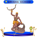 FIGURA ORISHA OCHOSI DE COLOR CON ARCO EN ZENSARA