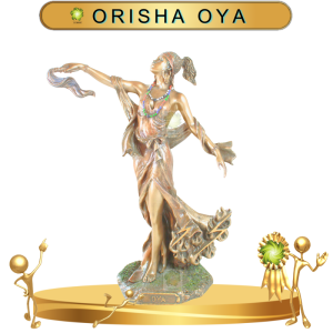 FIGURA ORISHA OYA CON ERUKE DE BRONCE EN ZENSARA