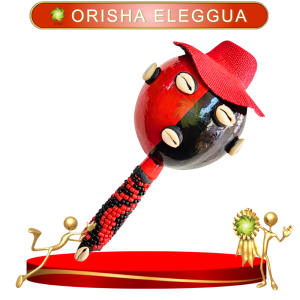 MARACA ORISHA ELEGGUA CON SOMBRERO Y CAURY EN ZENSARA