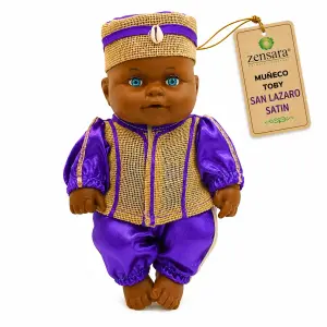 Muñeco Toby San Lázaro de Satín Morado y Blanco | Zensara Metepec